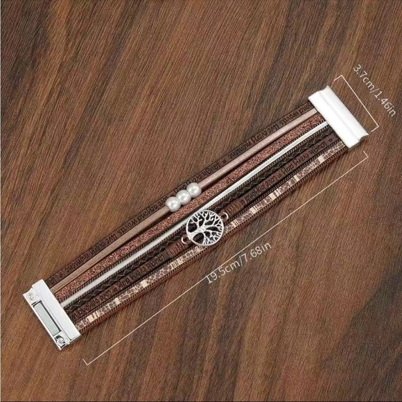 Hollow Tree Of Life Letters Pearl Women's Leather
Bracelet - Picture 6 of 7